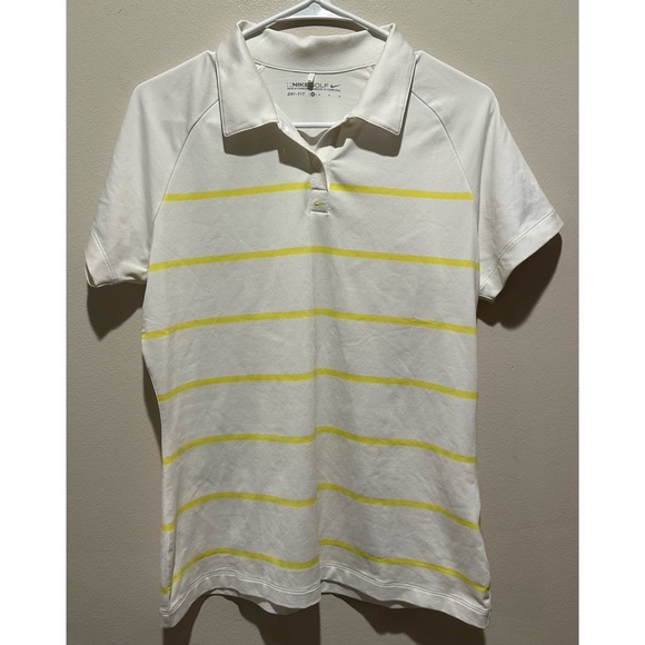 Nike Women’s Golf Dri Fit Polo Size Medium‎ - White/Yellow Striped - Picture 1 of 5
